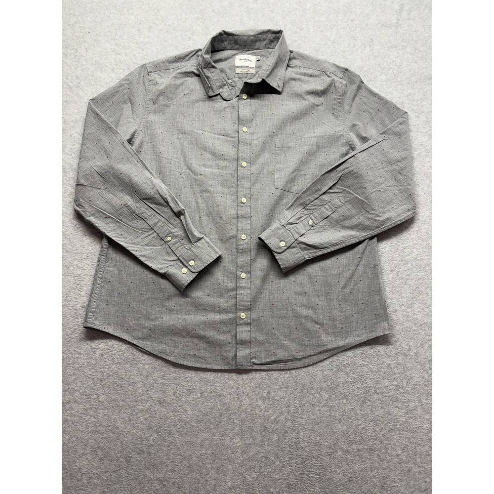 Goodfellow & Co Mens XXL Slim Fit Button Down Shirt Gray Micro Dot Long Sleeve